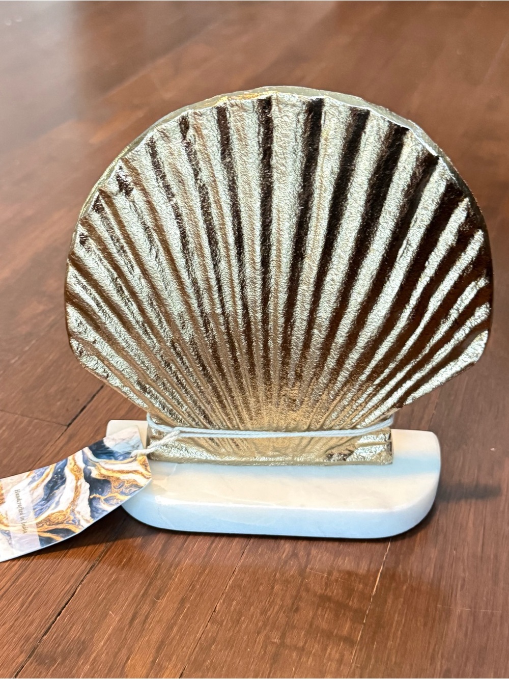 Gold Shell Decorative Accent on White Marble Base